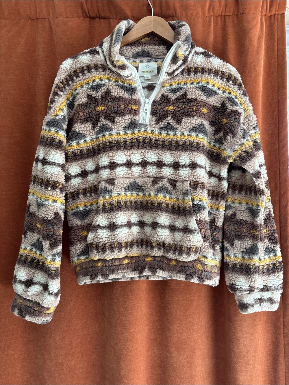 aerie Brown, Cream & Yellow Sherpa Half-Zip Pullover